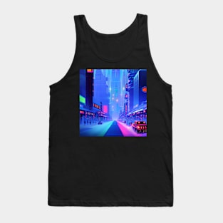 Ai Generated Art Scenery - Futuristic City Street With Neon Lighting Tank Top